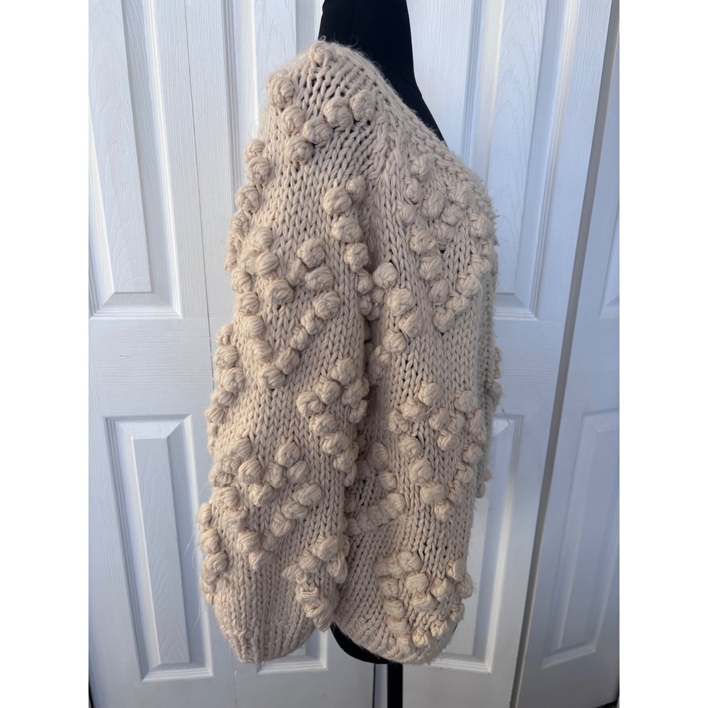 EN‎ CREME Textured heart Bobble Knit Cream  Cardigan Sweater Cream Beige S/M - Picture 2 of 11